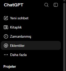 Kenar çubuğunda Eklentiler bağlantısı