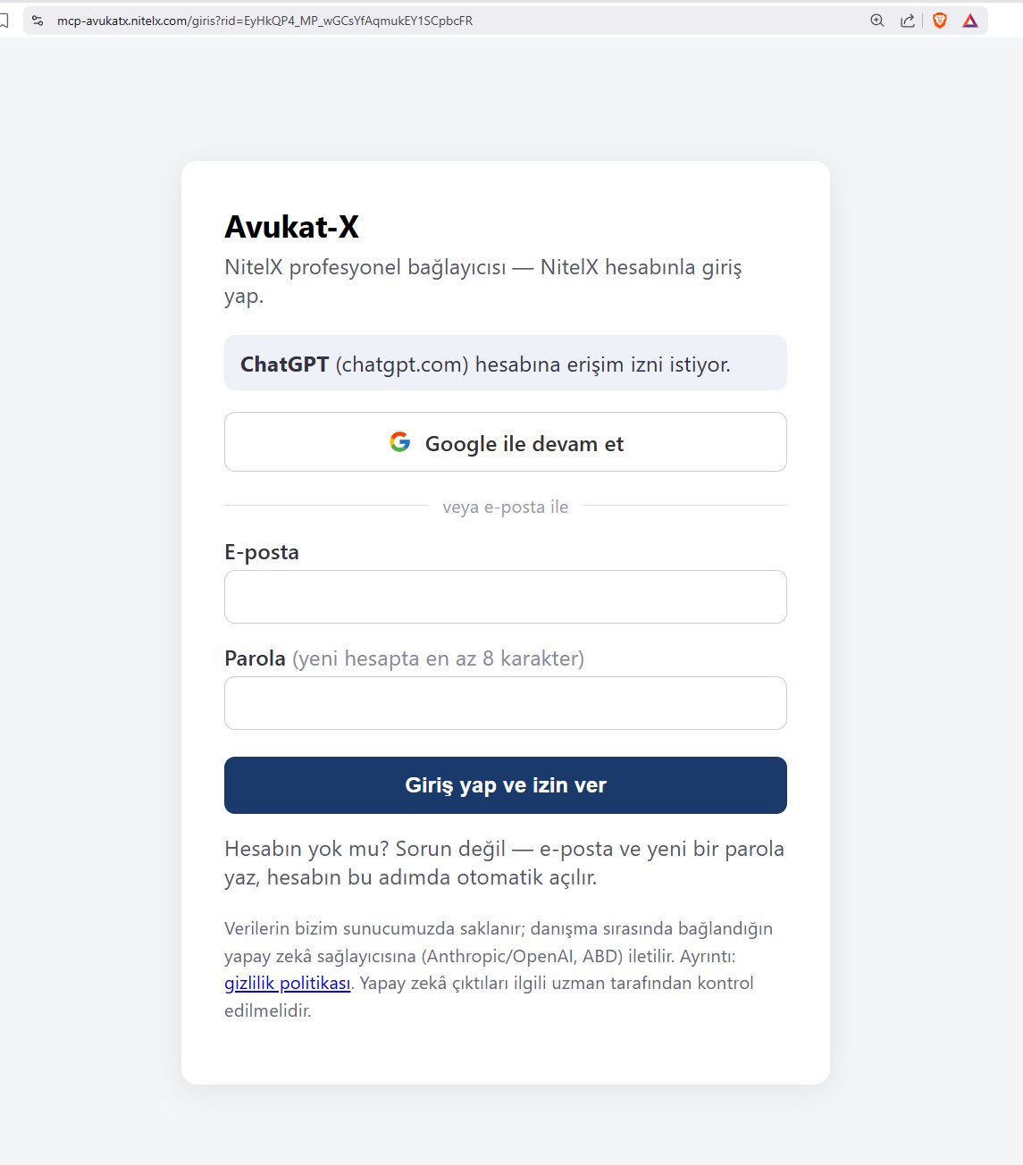 NitelX giriş ekranı: Google ile devam et