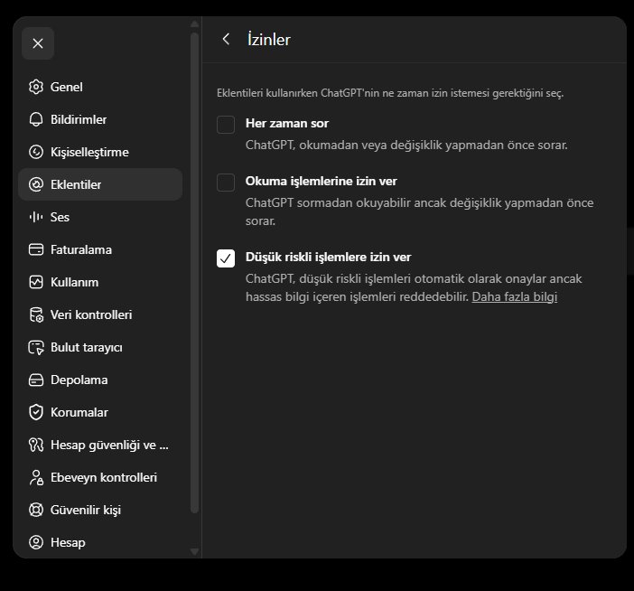 Eklenti izinleri ekranı